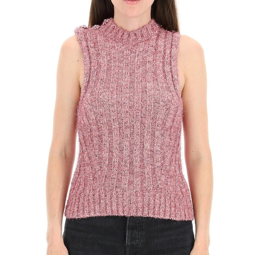 Ganni Metallic Ribbed Knit Vest Size L